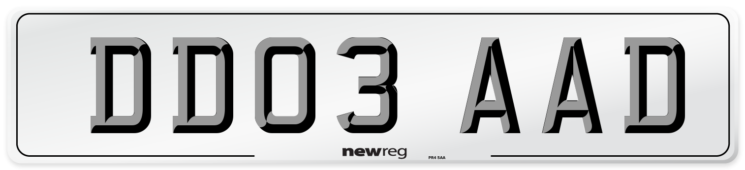 DD03 AAD Number Plate from New Reg